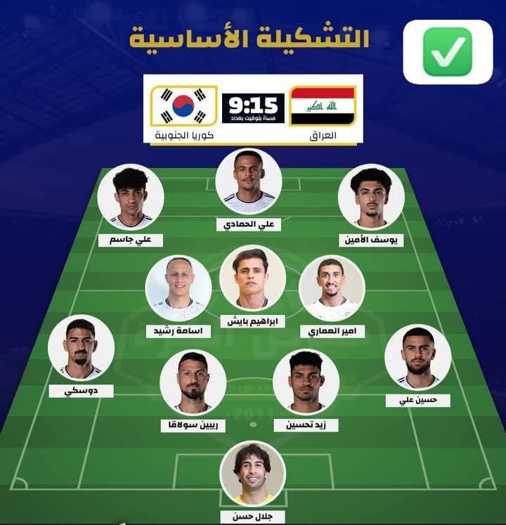 تردد القنوات المفتوحة الناقلة لمباراة العراق وكوريا الجنوبية في تصفيات كأس العالم 2026