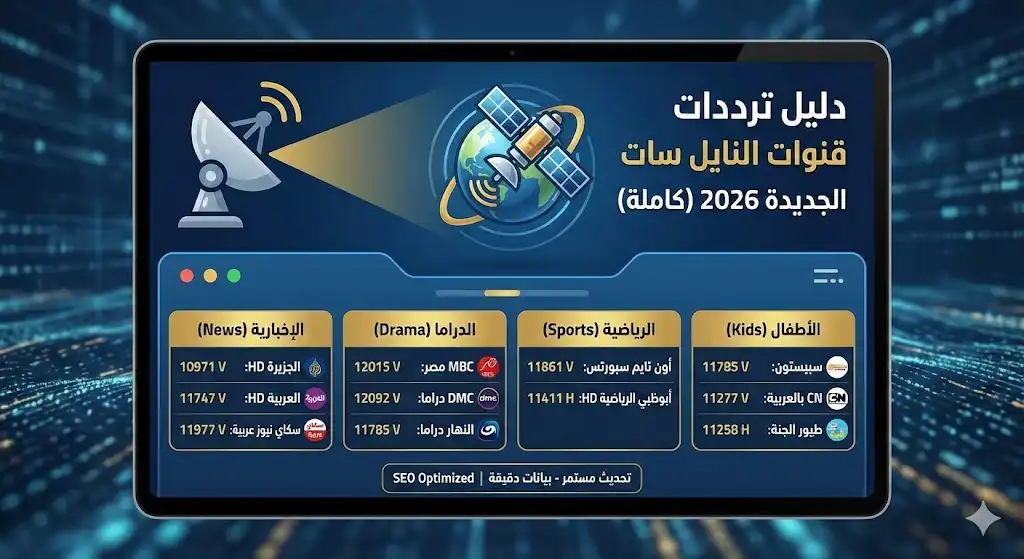 ترددات قنوات النايل سات الجديدة كاملة 2026