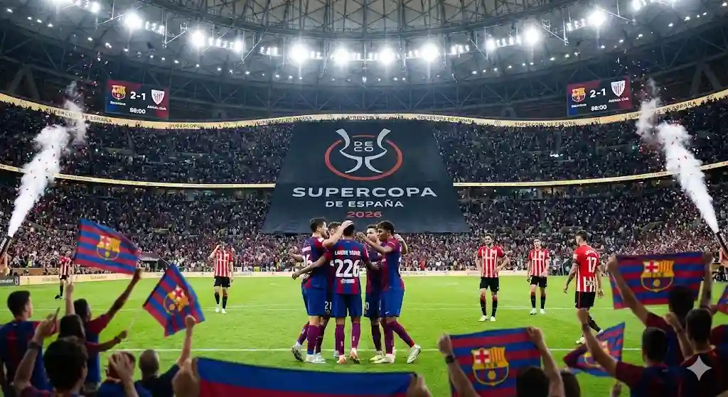 تردد القنوات المفتوحة الناقلة لمباراة برشلونة وأتلتيك بيلباو في السوبر الإسباني 2026